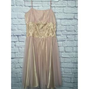 OC by OC Vintage Pale Pink Gold Metallic Formal Tulle Layered Party Dress SZ 14